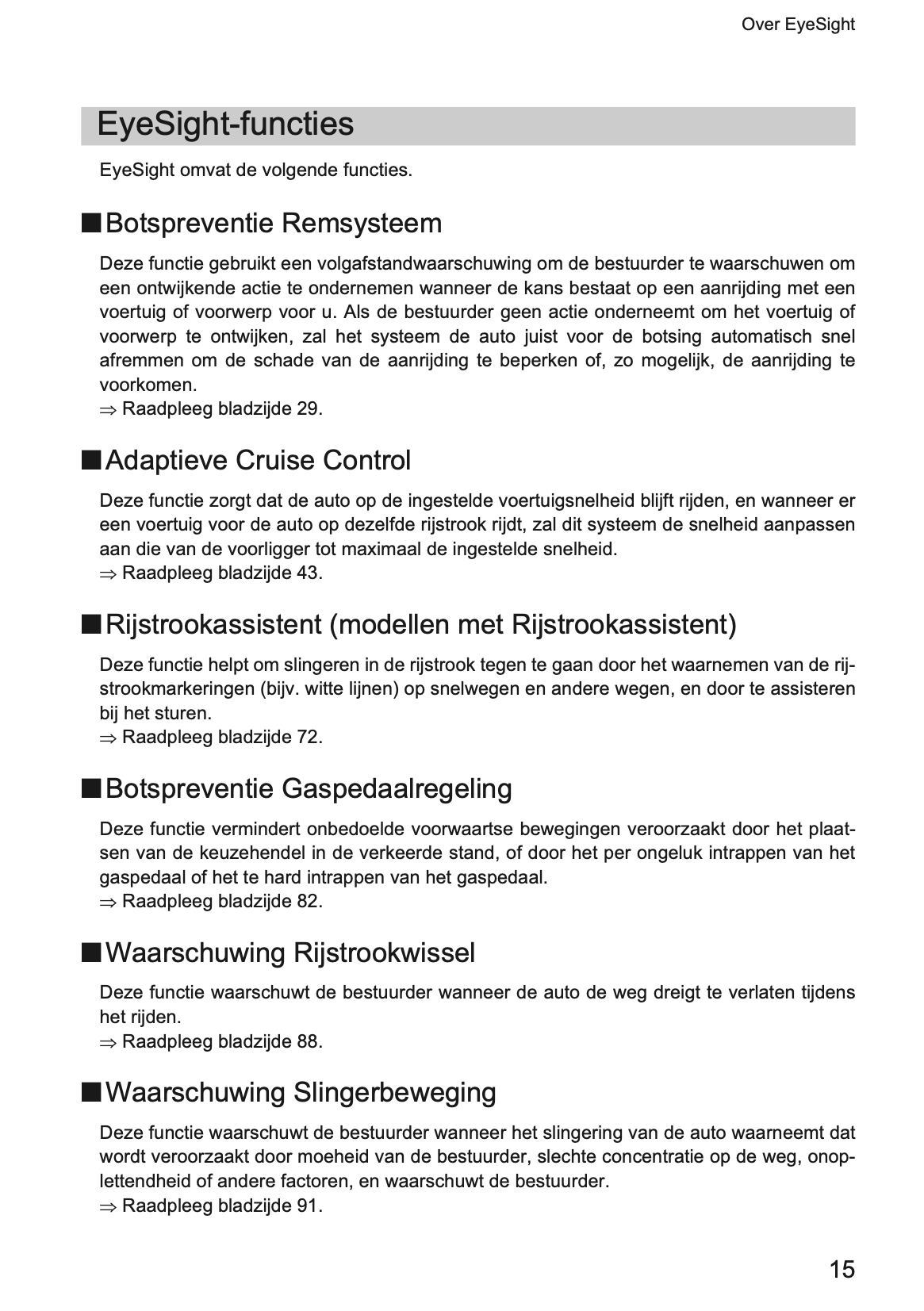 2019 Subaru XV EyeSight Supplement Manual | Dutch