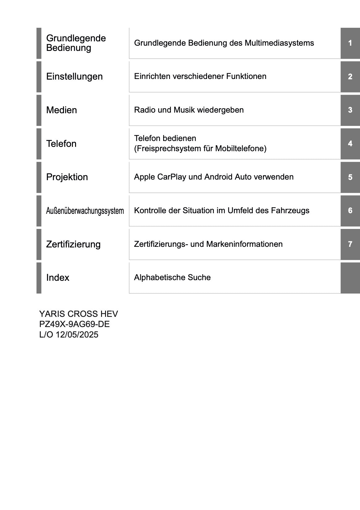 2025 Toyota Yaris Cross Hybrid Multimedia Anleitung | Deutsch