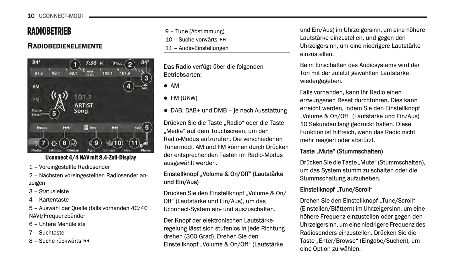 2020-2021 Uconnect Radio 4C/4C Nav Display 8.4" Infotainment Manual | German