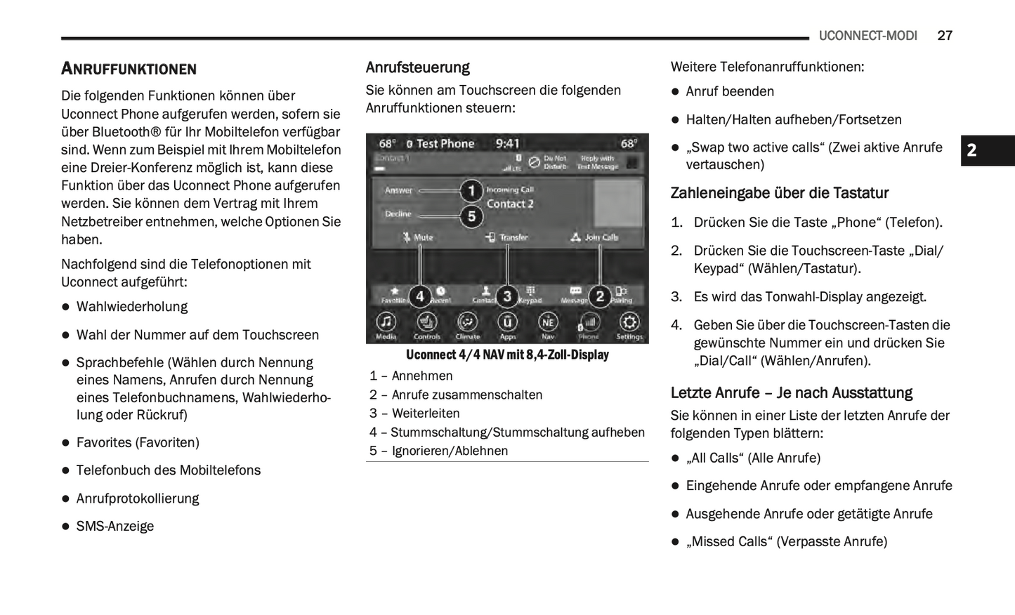 2020-2021 Uconnect Radio 4C/4C Nav Display 8.4" Infotainment Manual | German