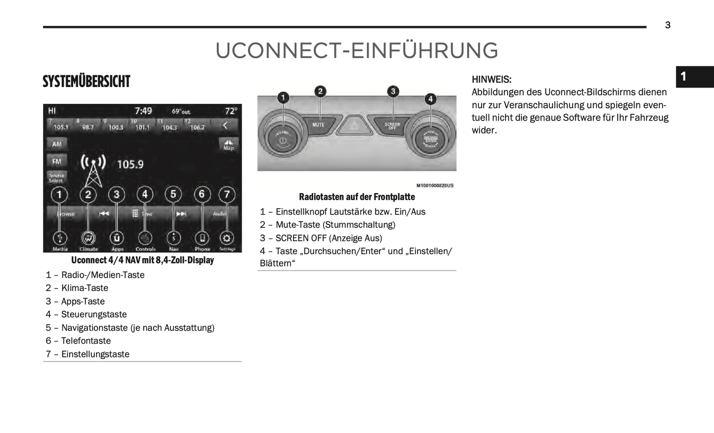 2020-2021 Uconnect Radio 4C/4C Nav Display 8.4" Infotainment Manual | German