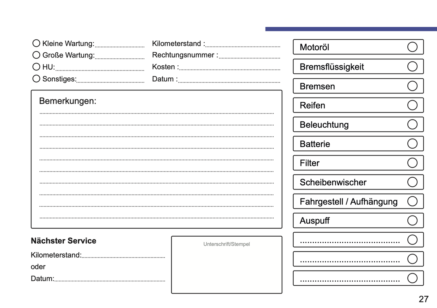 Serviceheft Jeep | Deutsch