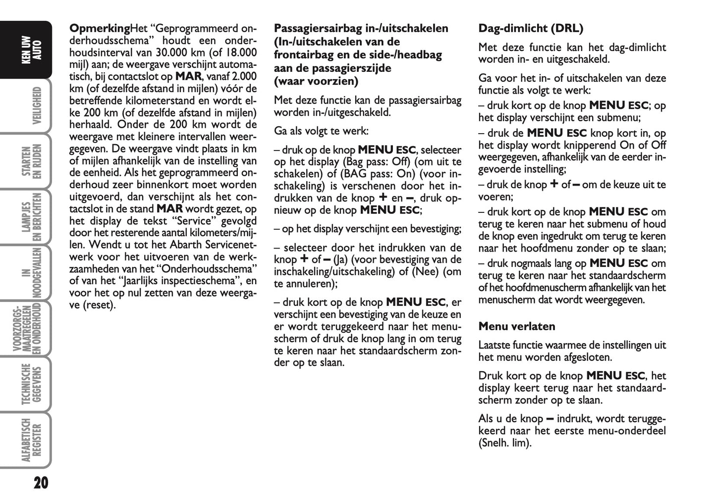 2010-2011 Abarth 500 Owner's Manual | Dutch