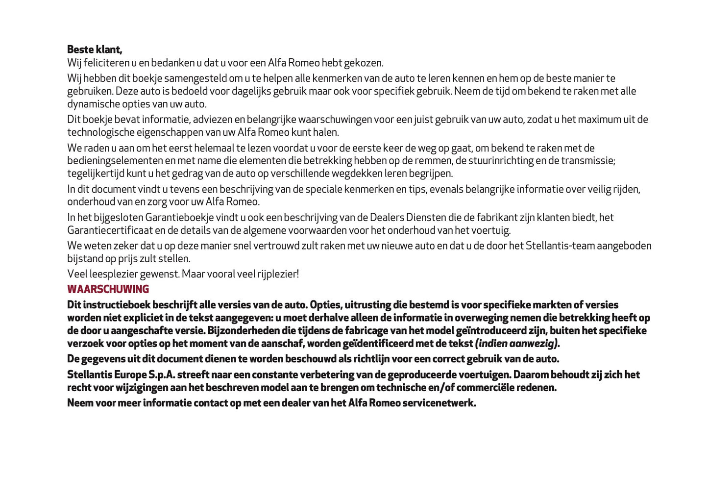 2026 Alfa Romeo Giulia Owner's Manual | Dutch