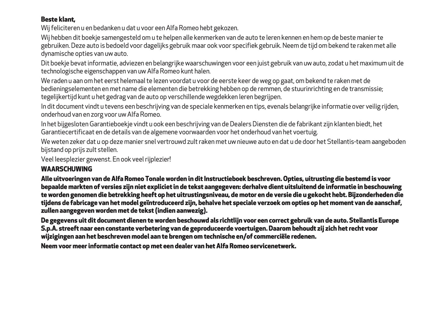 2024-2025 Alfa Romeo Tonale Owner's Manual | Dutch