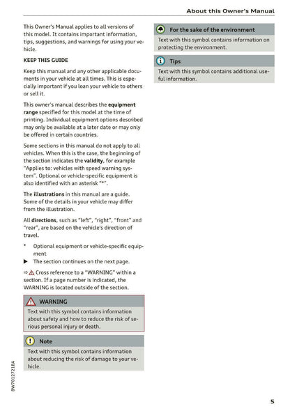 2020 Audi A5 Owner's Manual | English US