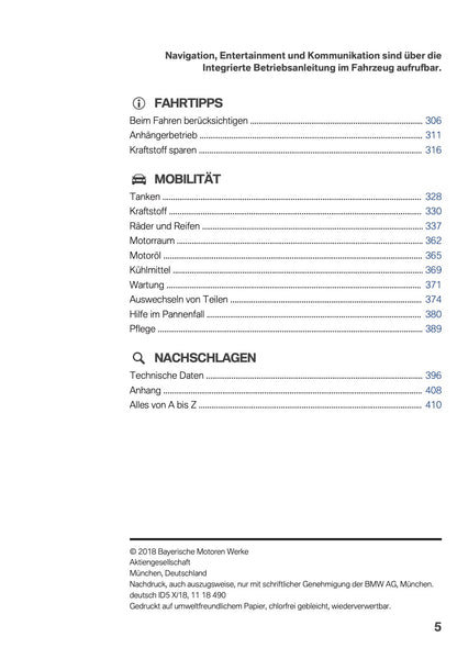 2018 BMW 5 Series Touring Owner's Manual | German