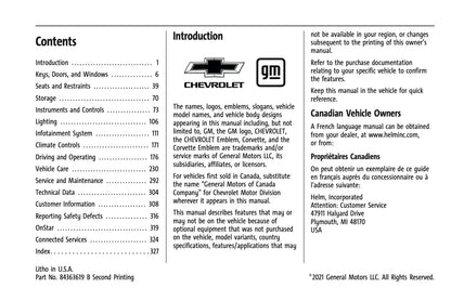 2021 Chevrolet Corvette Owner's Manual | English US