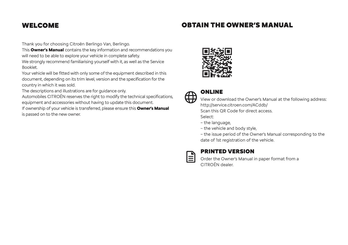 2026 Citroën Berlingo Owner's Manual | English