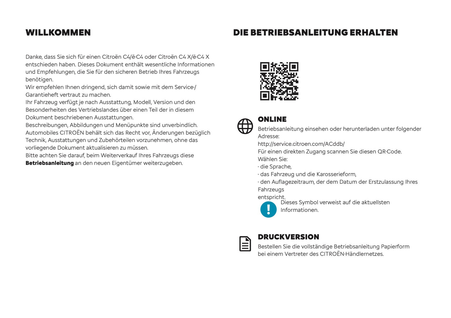 2026 Citroën C4/C4 X Bedienungsanleitung | Deutsch