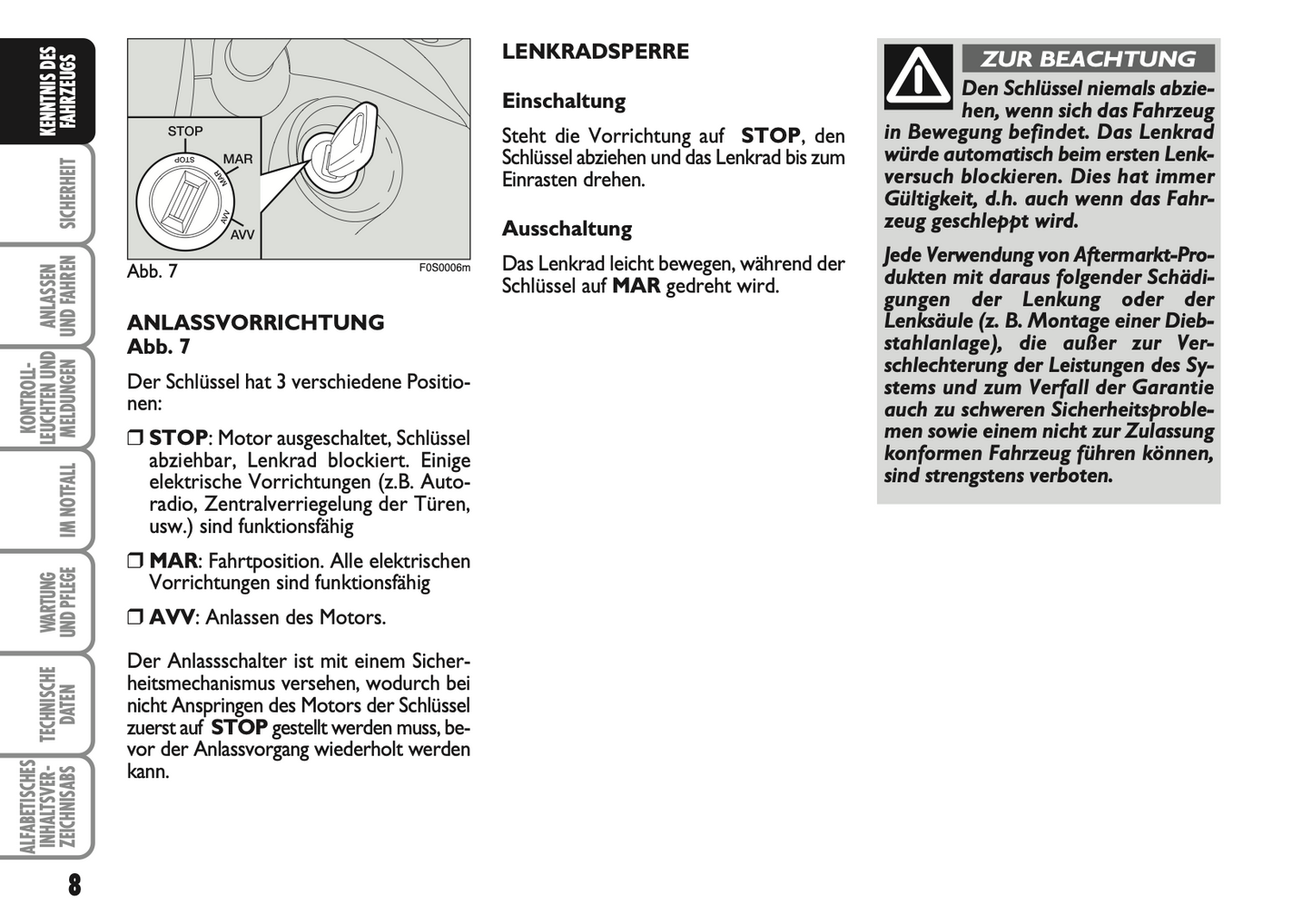 2007-2008 Fiat 500 Bedienungsanleitung | Deutsch