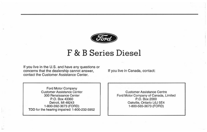 1996 Ford F&B Series Diesel Owner's Manual | English