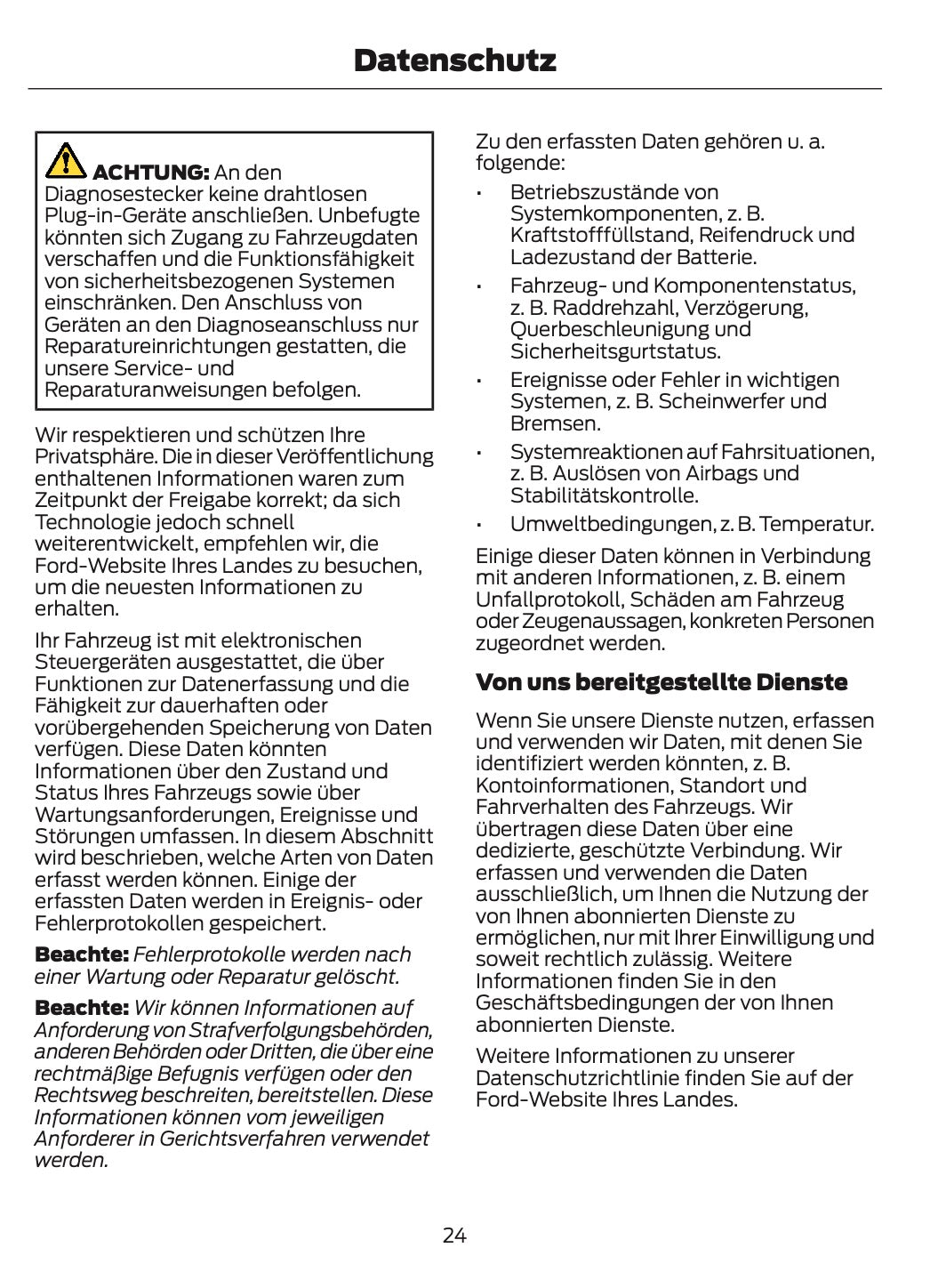 2024-2025 Ford Mustang Bedienungsanleitung | Deutsch