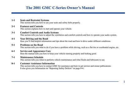 2001 GMC C Series Owner's Manual | English US