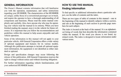 1999 Hummer H1 Owner's Manual | English