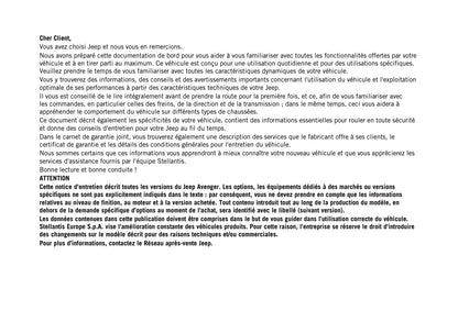 2025 Jeep Avenger Owner's Manual | French