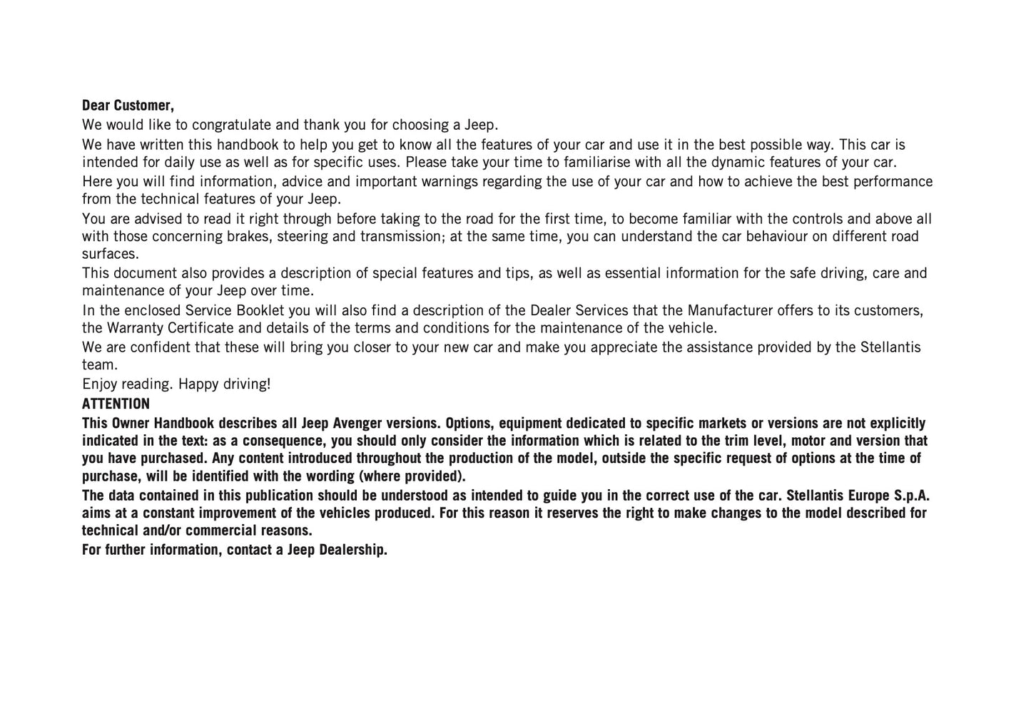 2026 Jeep Avenger Owner's Manual | English