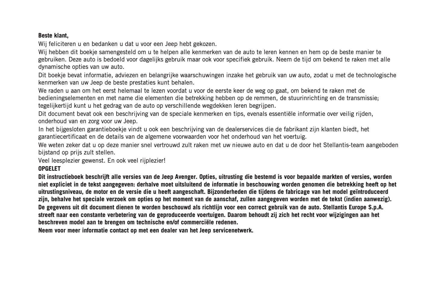 2025 Jeep Avenger Owner's Manual | Dutch