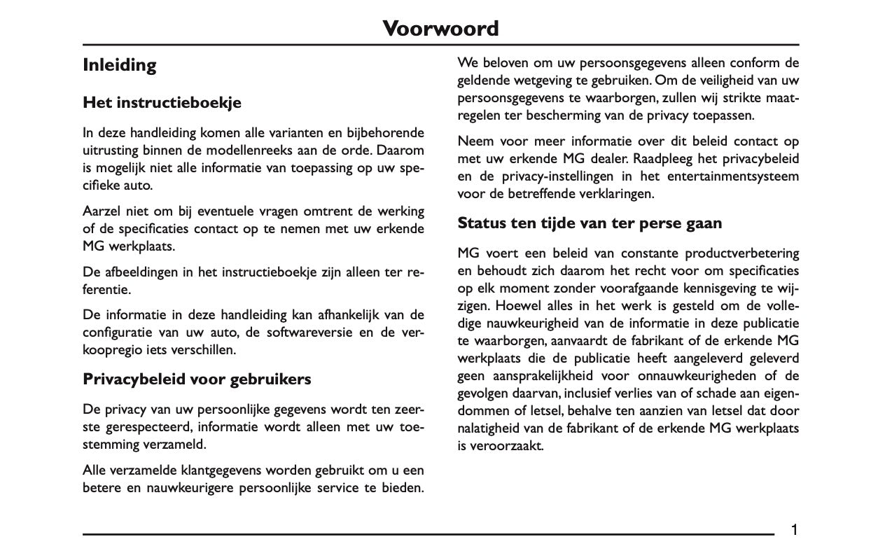 2022 MG Marvel R Owner's Manual | Dutch