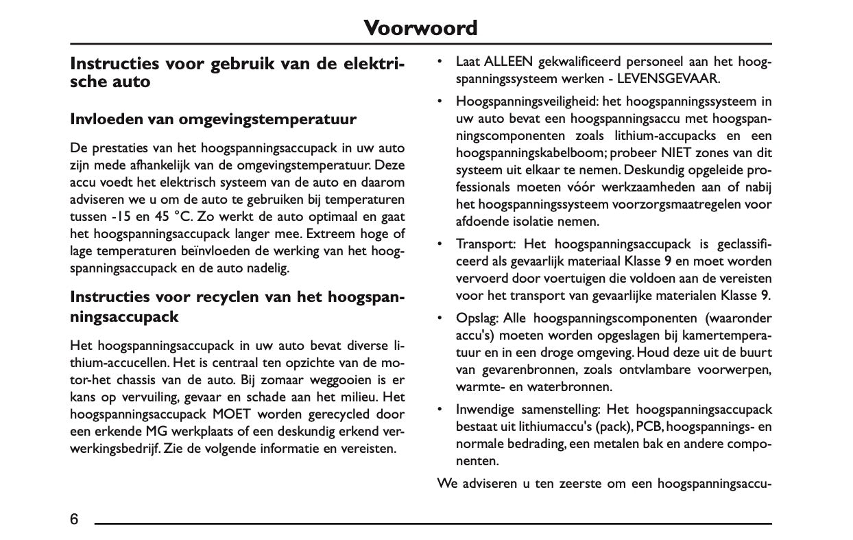 2022 MG Marvel R Owner's Manual | Dutch