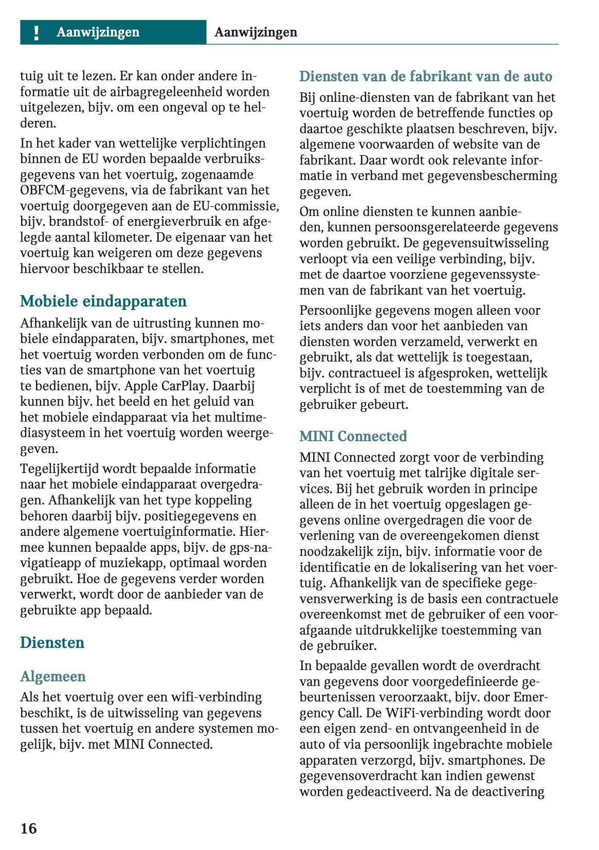 2025-2026 Mini Cooper Owner's Manual | Dutch