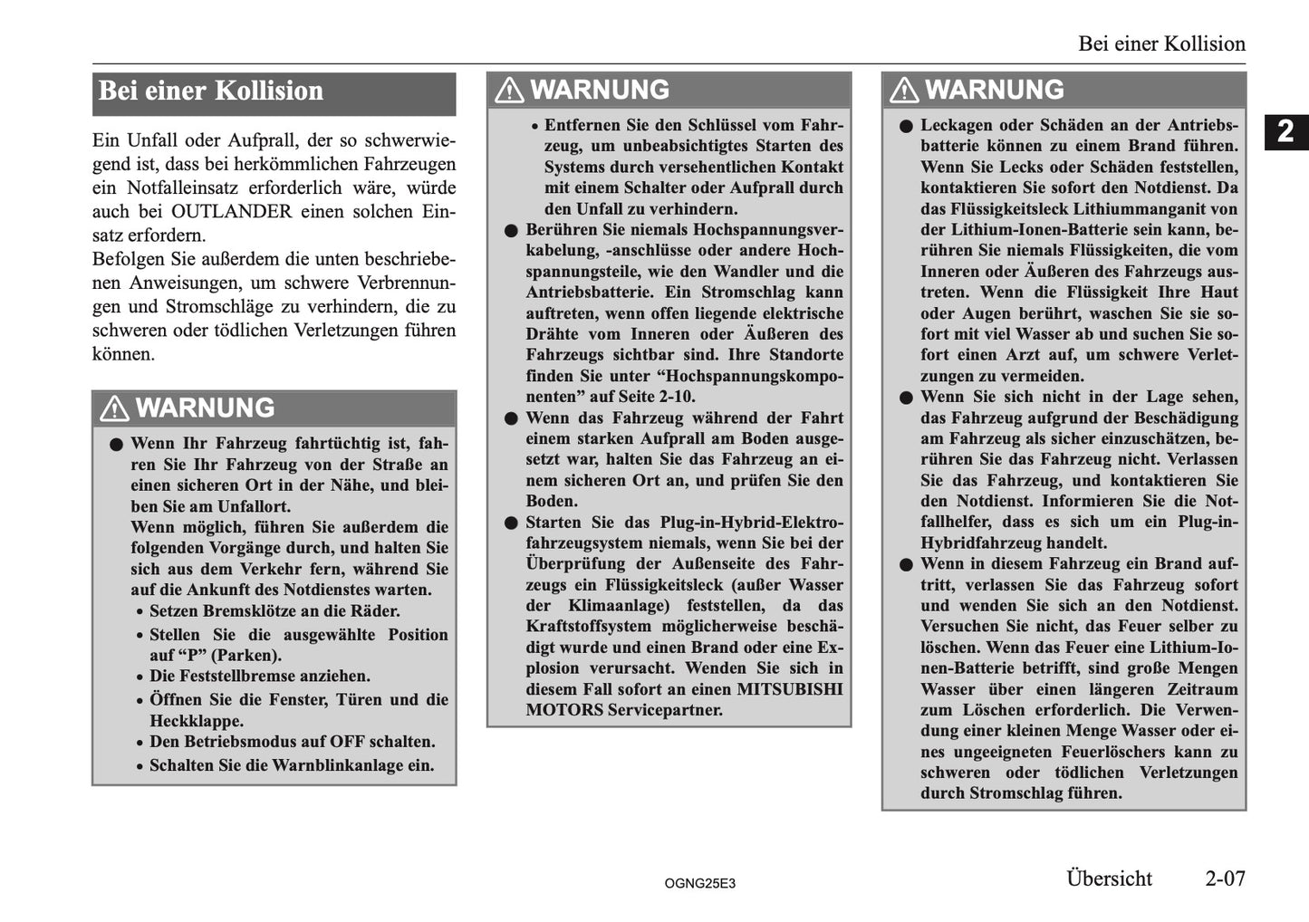 2025 Mitsubishi Outlander PHEV Bedienungsanleitung | Deutsch