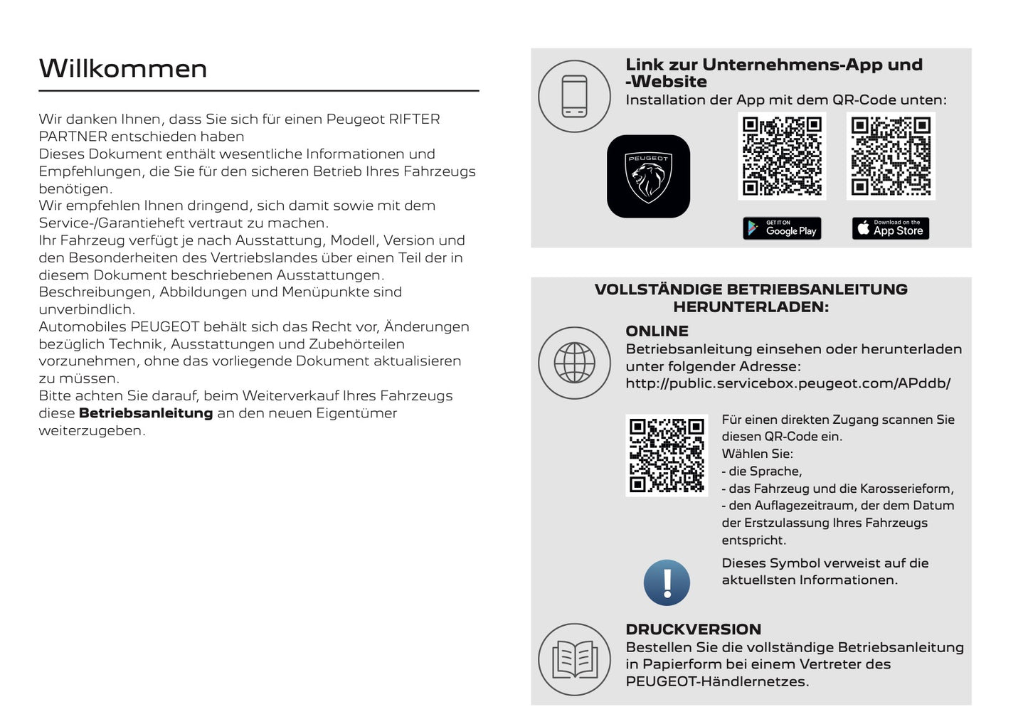 2025 Peugeot Rifter/Partner Bedienungsanleitung | Deutsch