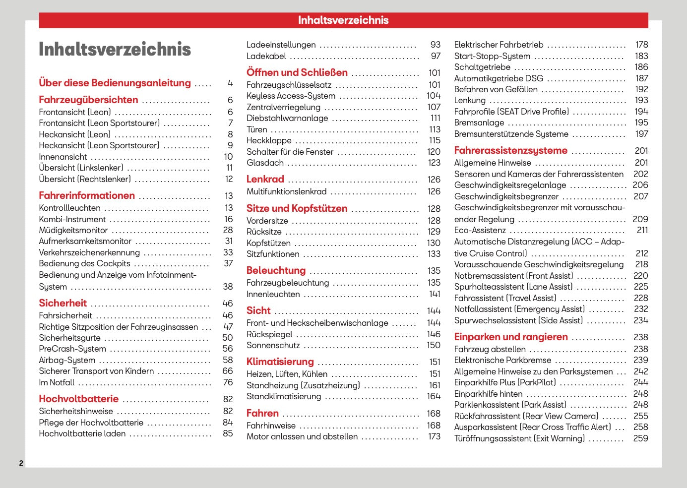 2026 Seat Leon/Leon Sportstourer Owner's Manual | German