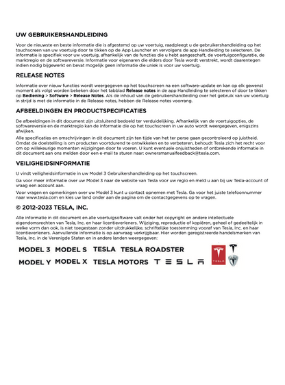 2023-2024 Tesla Model 3 Owner's Manual | Dutch