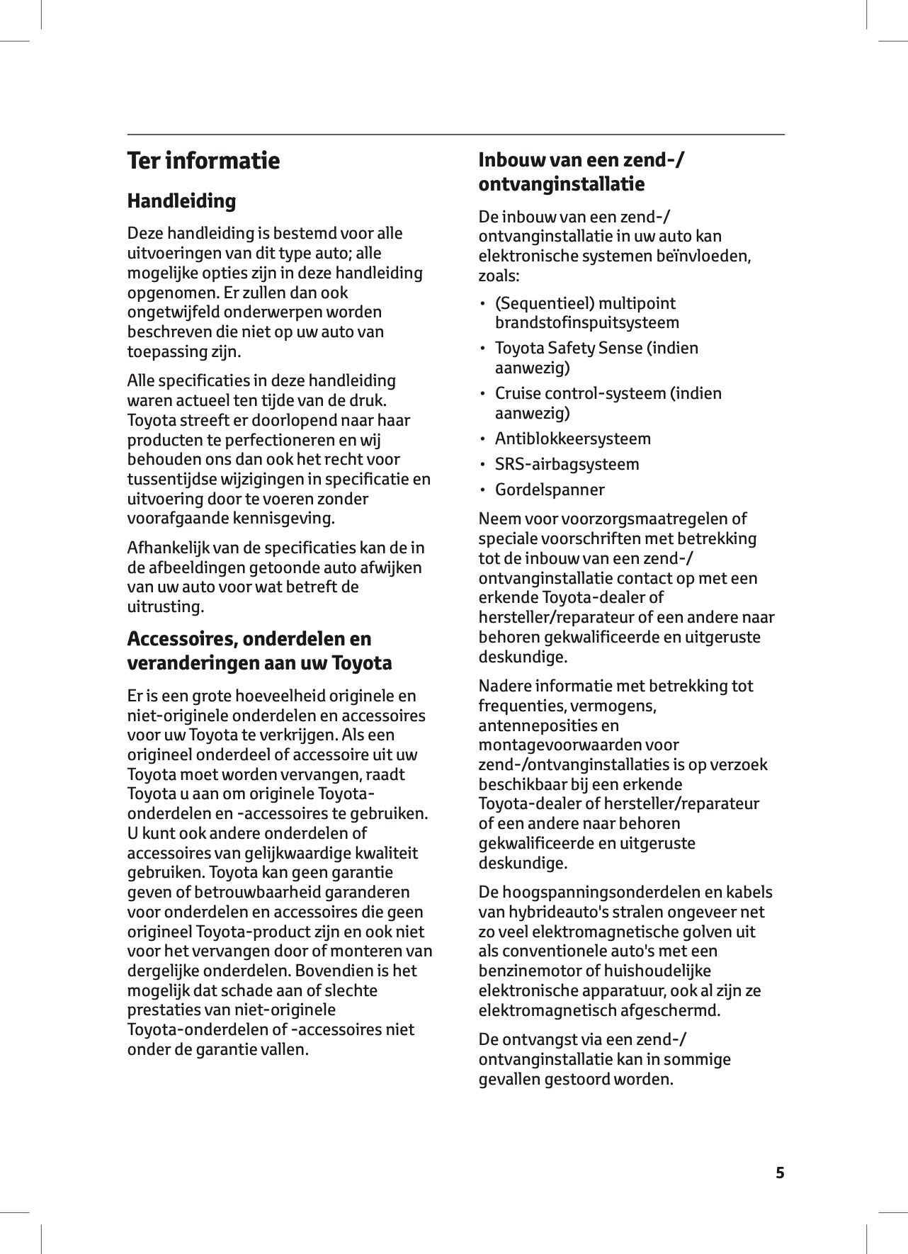 2022-2023 Toyota Corolla Hybrid Hatchback/Touring Sports Owner's Manual | Dutch