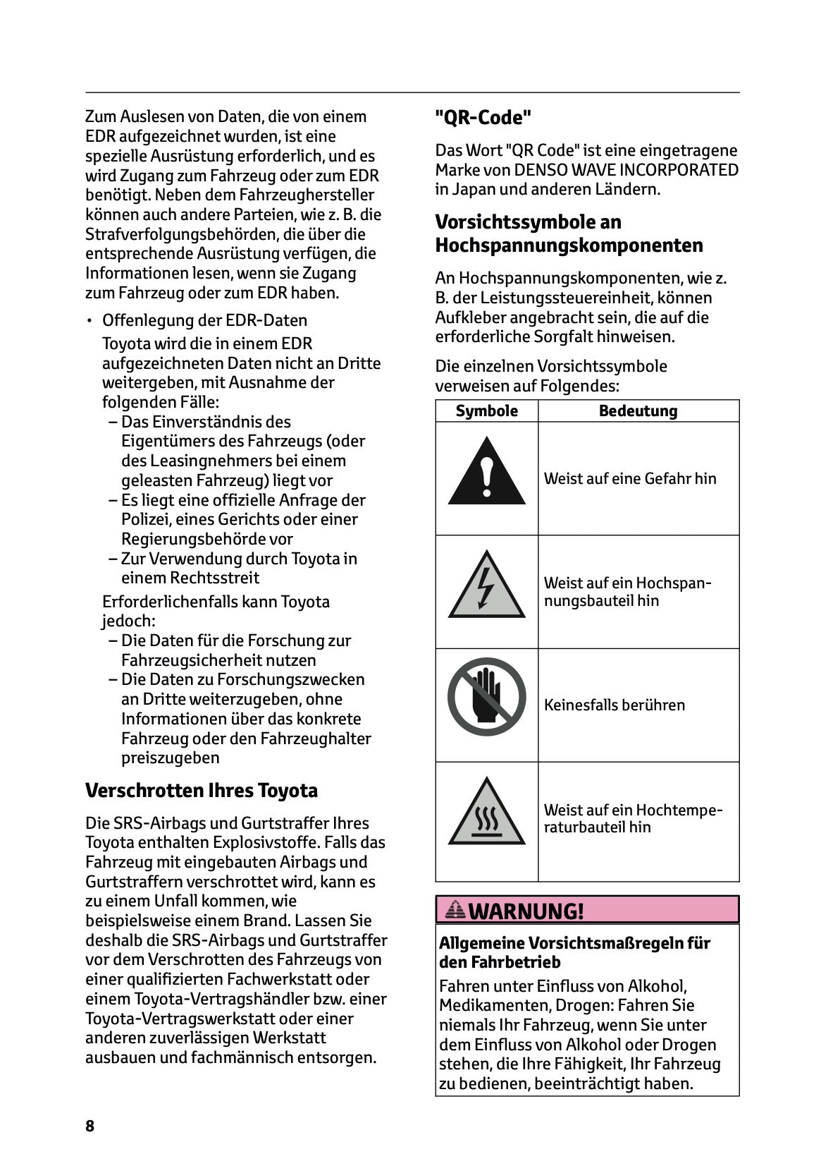 2026 Toyota Yaris Hybrid Owner's Manual | German