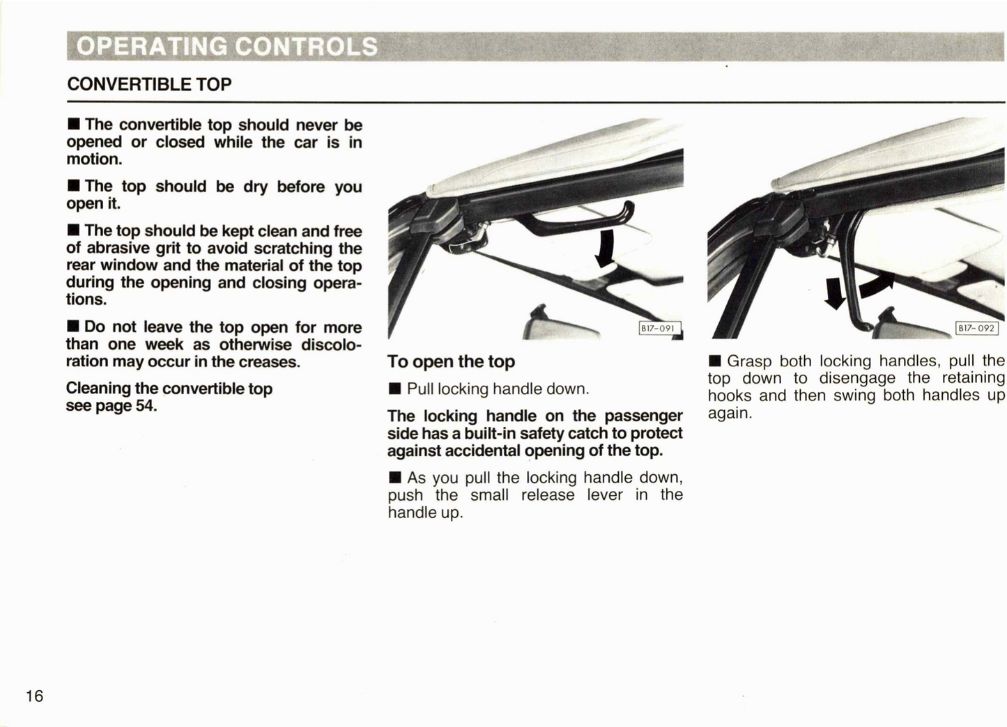 1988 Volkswagen Cabriolet Owner's Manual | English