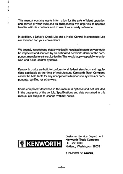1980-1989 Kenworth Bedienungsanleitung | Englisch