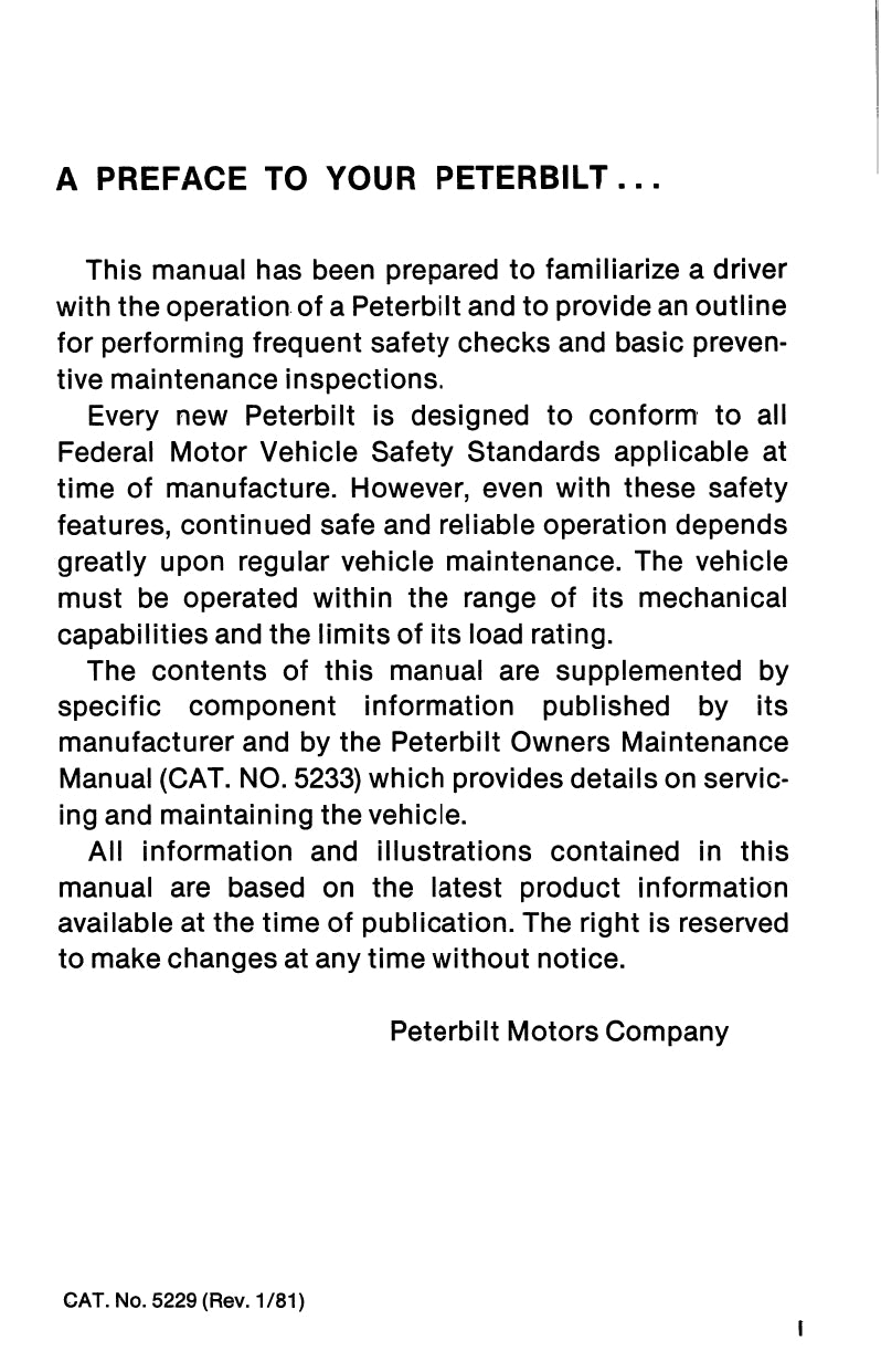 1981 - 1986 Peterbilt 359 Owner's Manual | English