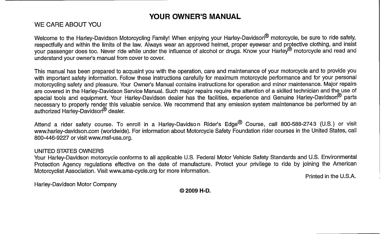 2010 Harley-Davidson Trike Owner's Manual | English