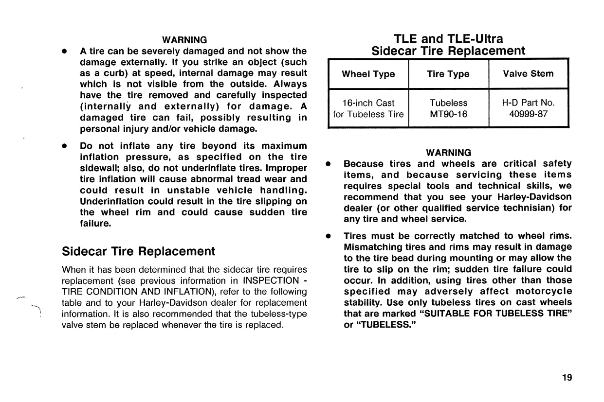 1991 Harley-Davidson TLE/TLE-Ultra Sidecar Owner's Manual | English