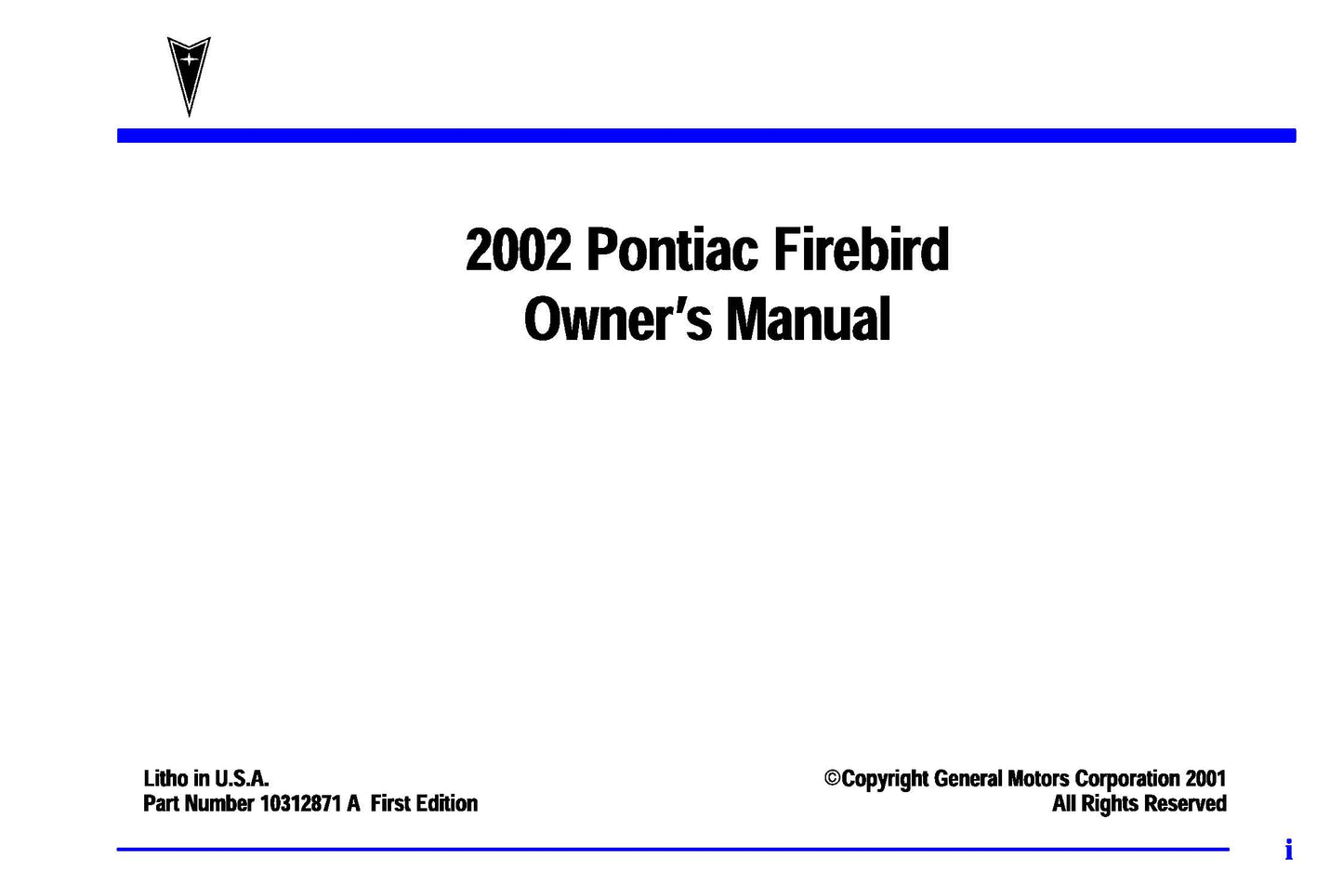 2002 Pontica Firebird Bedienungsanleitung | Englisch