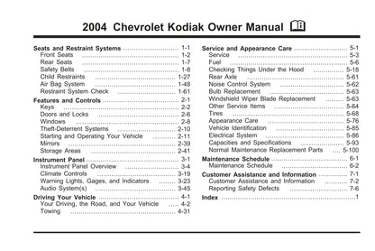 2004 Chevrolet Kodiak Bedienungsanleitung | Englisch