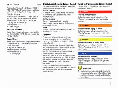 2012 Porsche Boxster/Boxster S/Boxster Spyder Owner's Manual | English