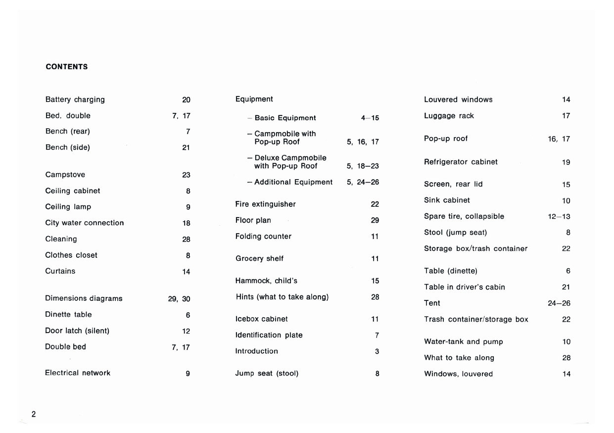 1975 Volkswagen Campmobile Owner's Manual | English