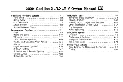 2009 Cadillac XLR / XLR-V Bedienungsanleitung | Englisch