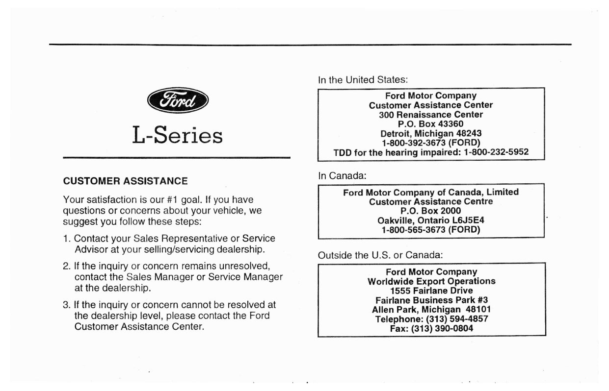 1997 Ford L-Series Owner's Manual | English