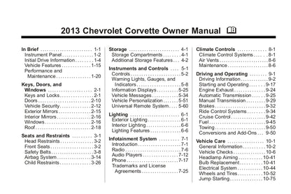 2013 Chevrolet Corvette Owner's Manual | English