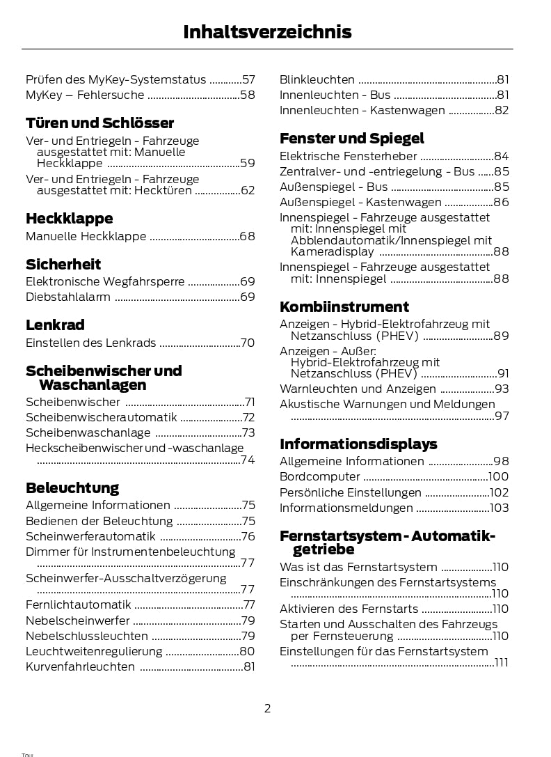 2021-2023 Ford Transit Custom Owner's Manual | German