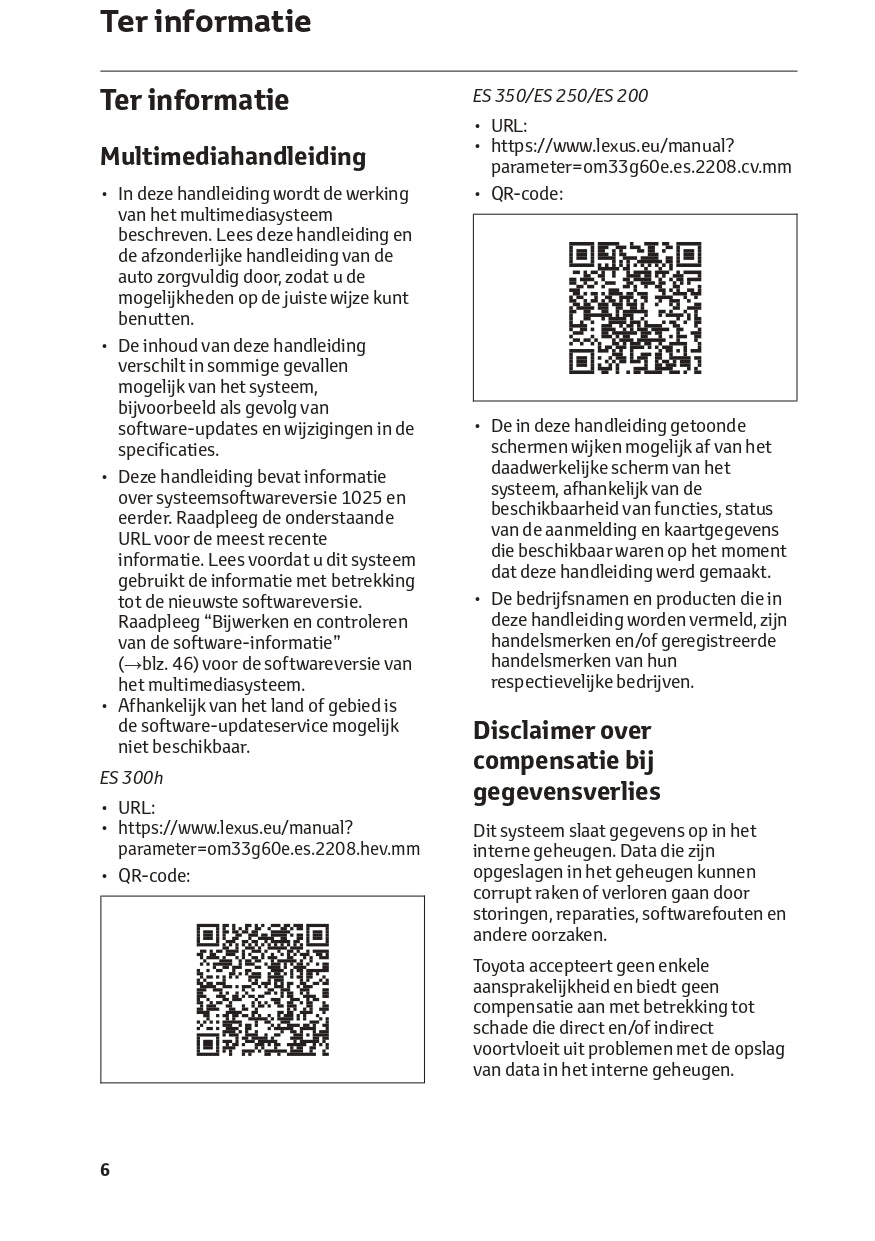 2018-2023 Lexus ES 300h Infotainment Manual | Dutch