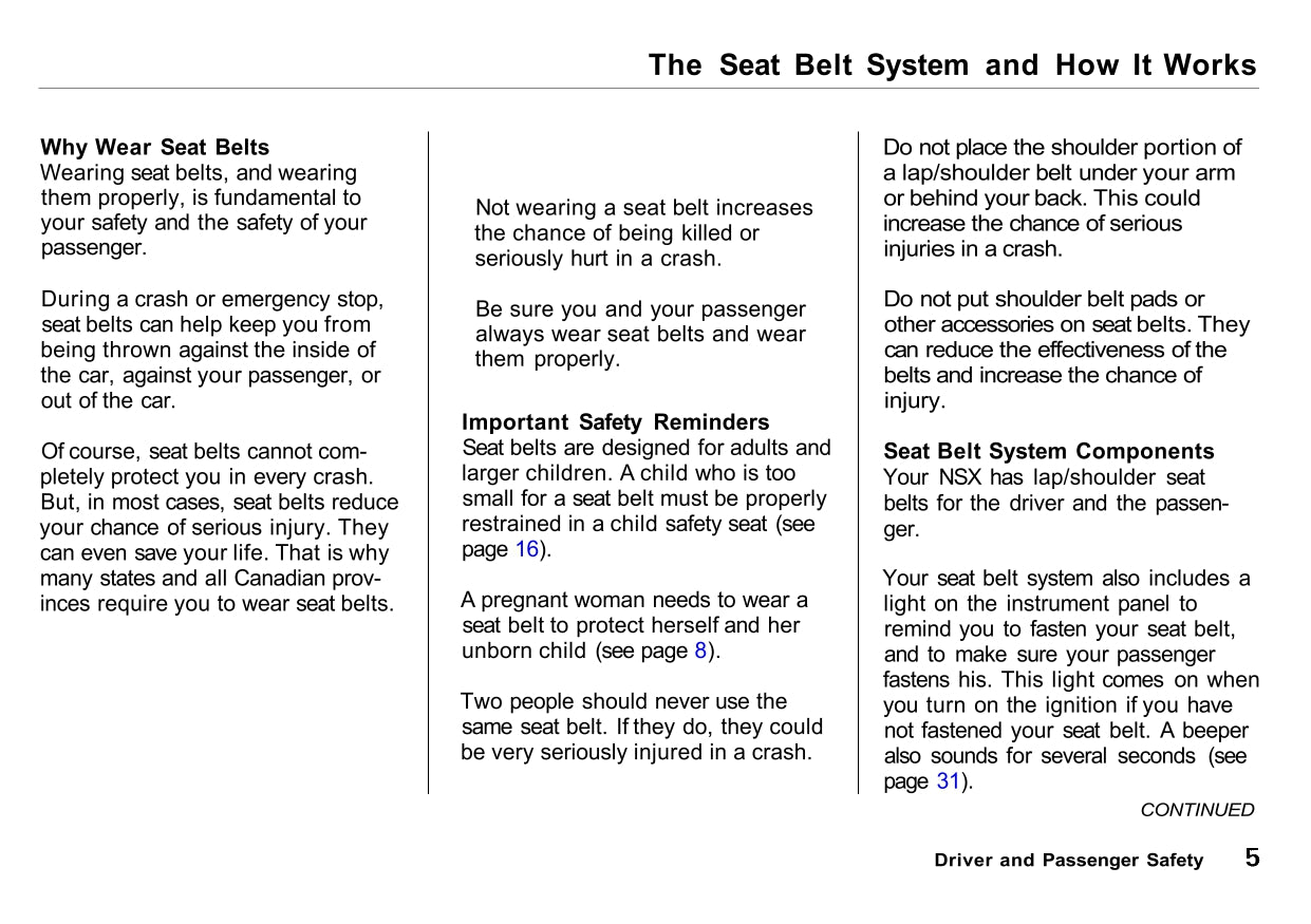 1995 Acura NSX Owner's Manual | English