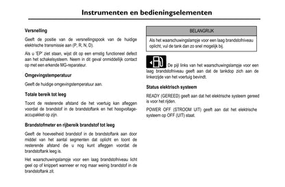 2020-2023 MG Ehs PHEV Owner's Manual | Dutch