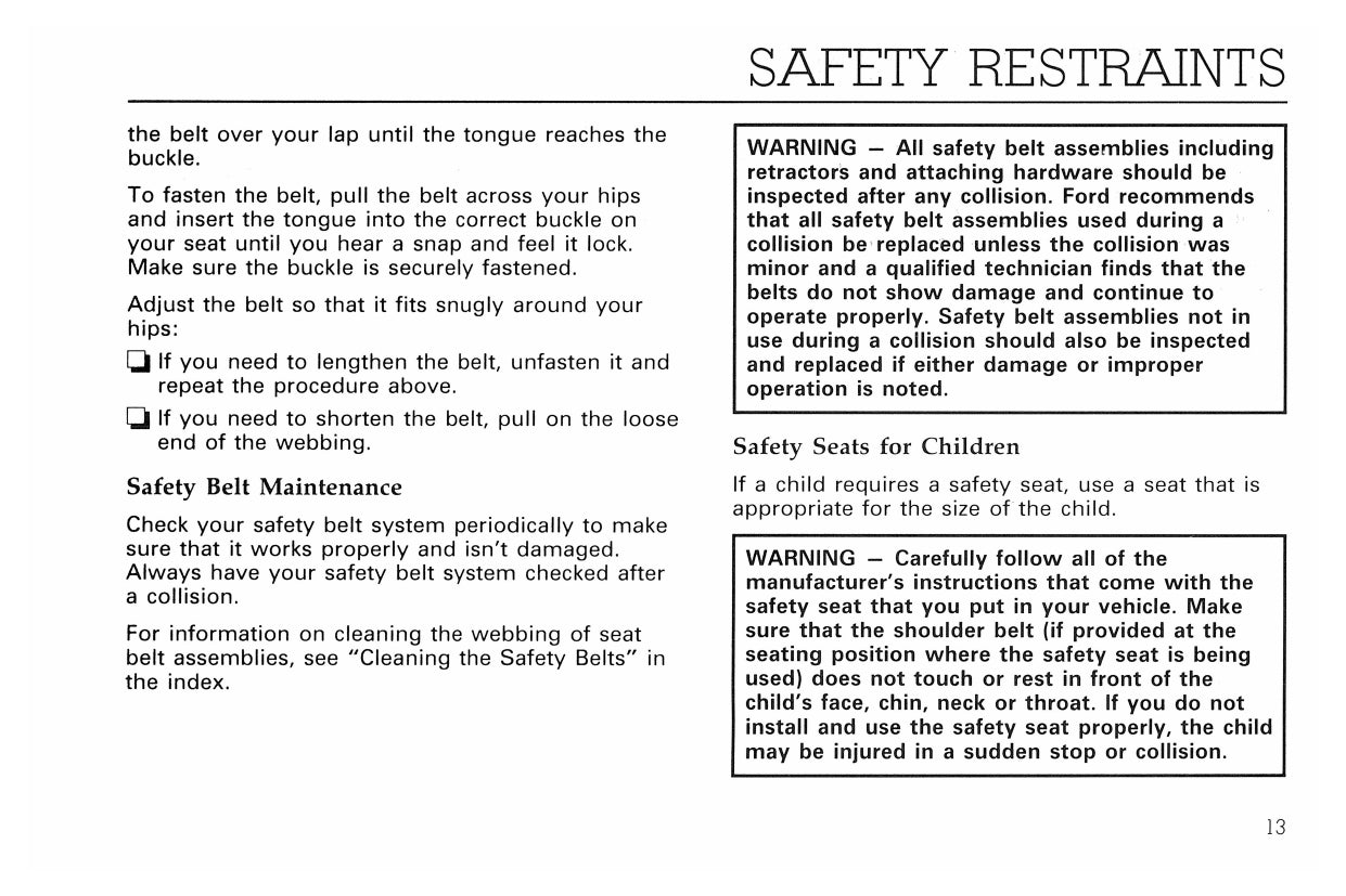 1992 Ford L-Series Owner's Manual | English