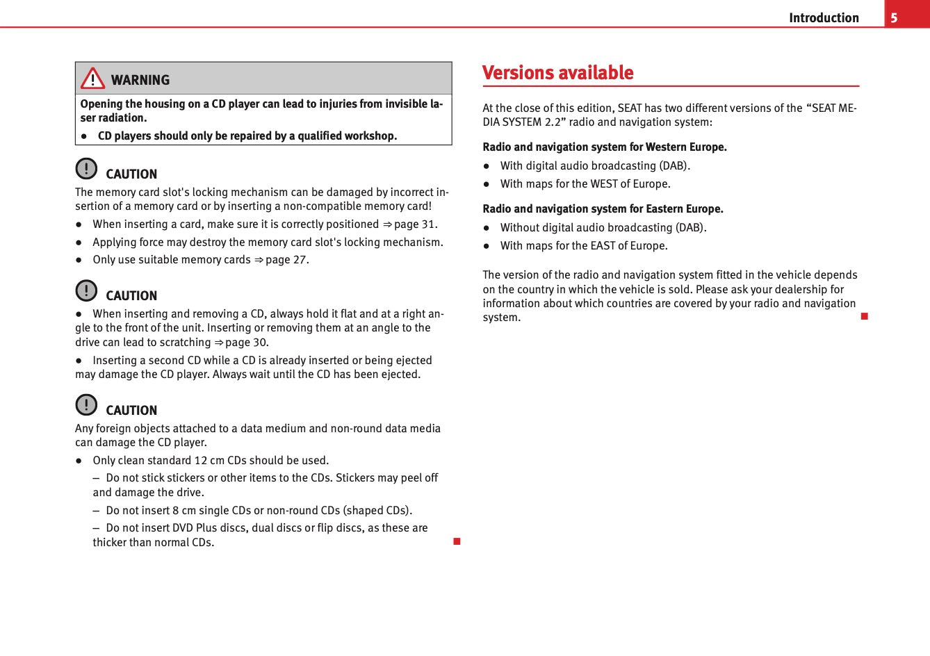 Seat Media System 2.2 Owners Manual