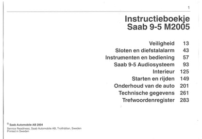 2001-2005 Saab 9-5 Owner's Manual | Dutch